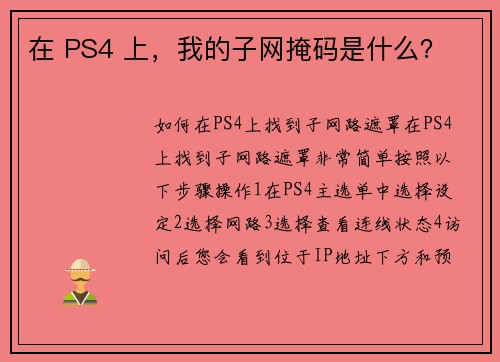 在 PS4 上，我的子网掩码是什么？